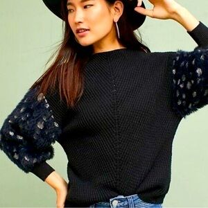 Anthropologie Knitted & Knotted Mock Neck Fuzzy Sleeve Sweater Size Small